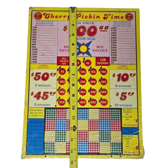 Vtg Cherry Pickin Time Wood Punchboard Game 15"x11" Bar Pub Game Room Decor NOS - Picture 2 of 14